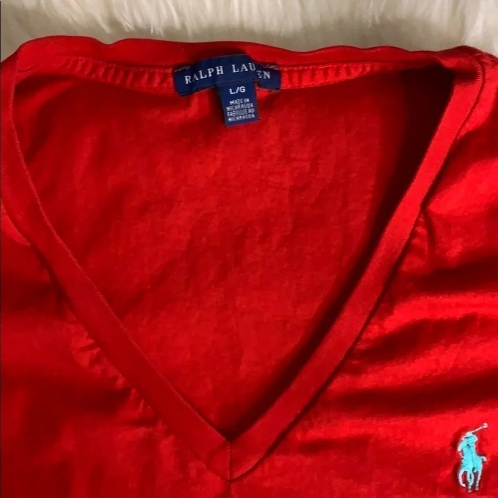 Ralph Lauren Red V-Neck Classic T-Shirt Kids Large shirt sleeve